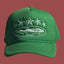 Corteiz Vintage Green Trucker Hat with White Stars and Cruise Ship Graphic