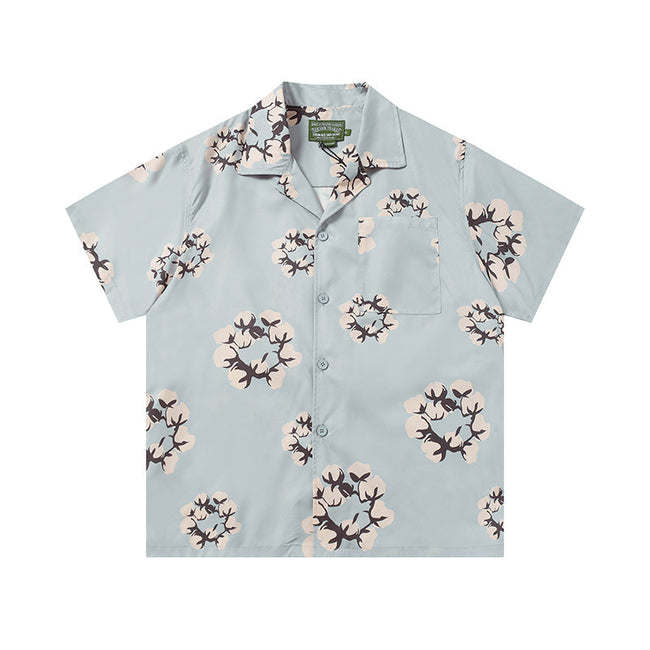 Denim Tears Light Blue All Over Floral Wreath Print Camp Collar Short Hover Image