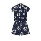 Denim Tears Navy Blue White Floral Ring Print Camp Collar Shirt & Drawstring Shorts