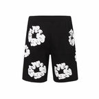 Denim Tears Black Cotton Sweat Shorts With White Textured Flower Wreath Print