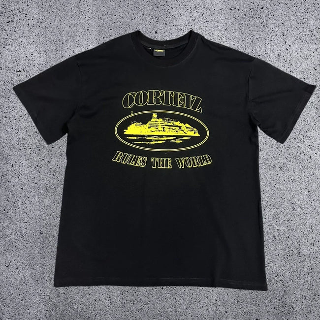 Corteiz "Rules The World" Alcatraz Graphic Tee (Black & Yellow Edition) Hover Image