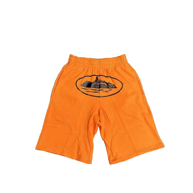 Corteiz Alcatraz Island Graphic Heavyweight Shorts Orange Hover Image