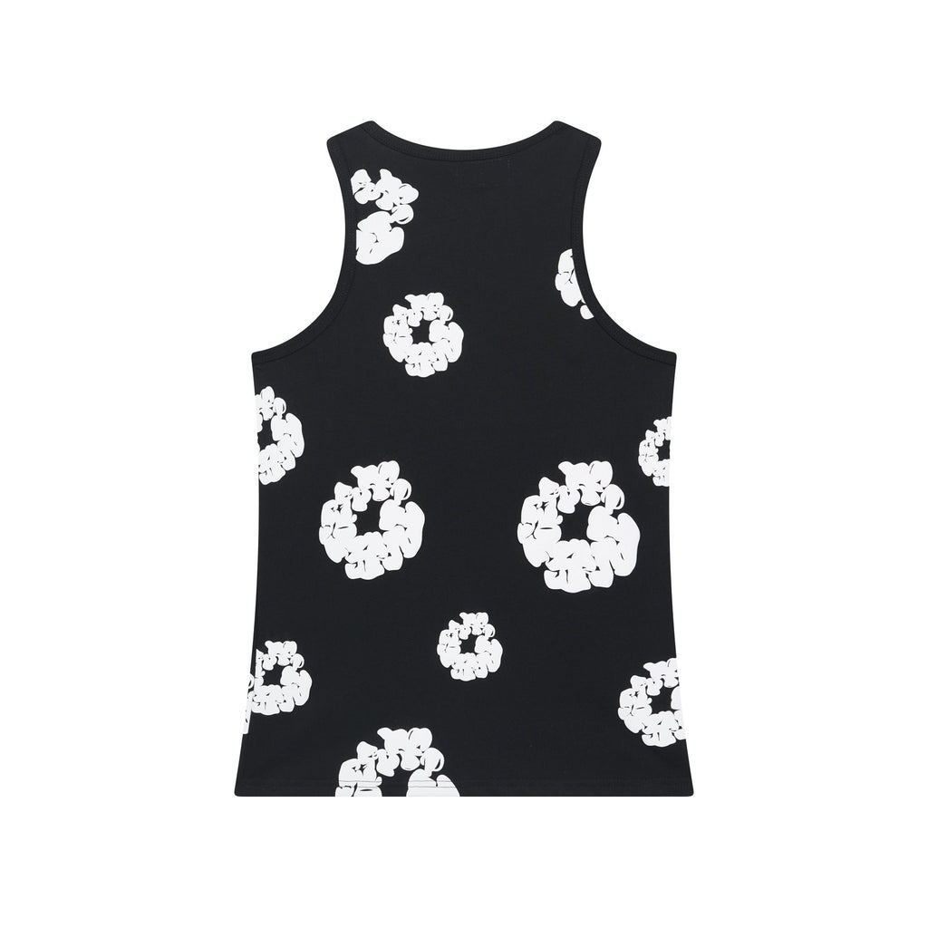 Denim Tears Black All Over White Floral Wreath Print Ribbed Slim Tank Top