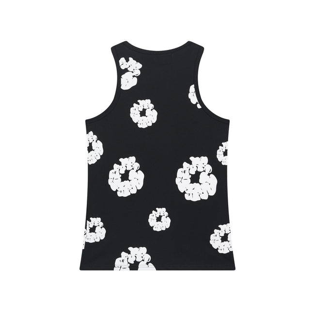 Denim Tears Black All Over White Floral Wreath Print Ribbed Slim Tank Top Main Image