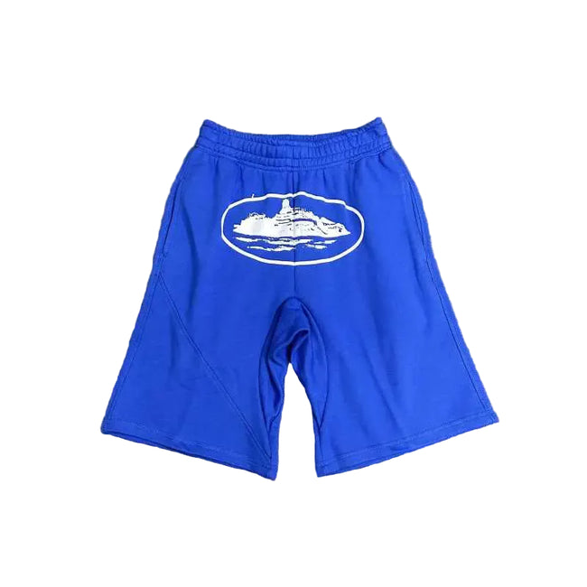 Corteiz Alcatraz Island Graphic Heavyweight Shorts Royal Blue Hover Image