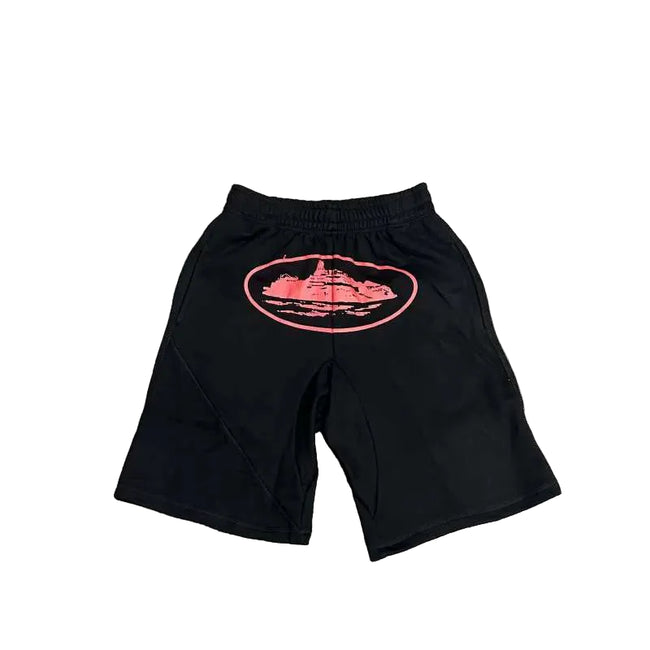 Corteiz Alcatraz Island Graphic Heavyweight Shorts Black/Red Hover Image