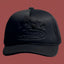 All-Black Vintage Trucker Hat with Tonal Stars and Cruise Ship Graphic