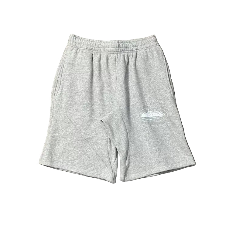 Corteiz Alcatraz Island Front Oval Logo Heavyweight Shorts grey