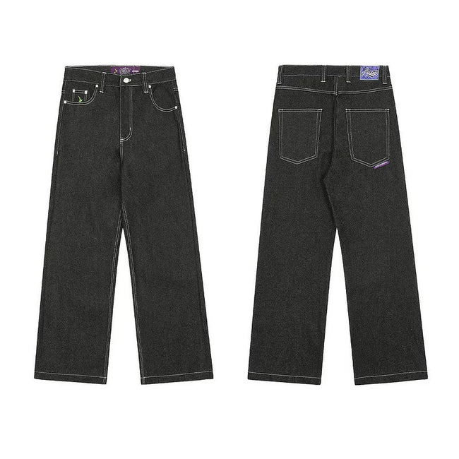 ADWYSD Contrast Stitch Denim Jeans - Dark Grey Hover Image