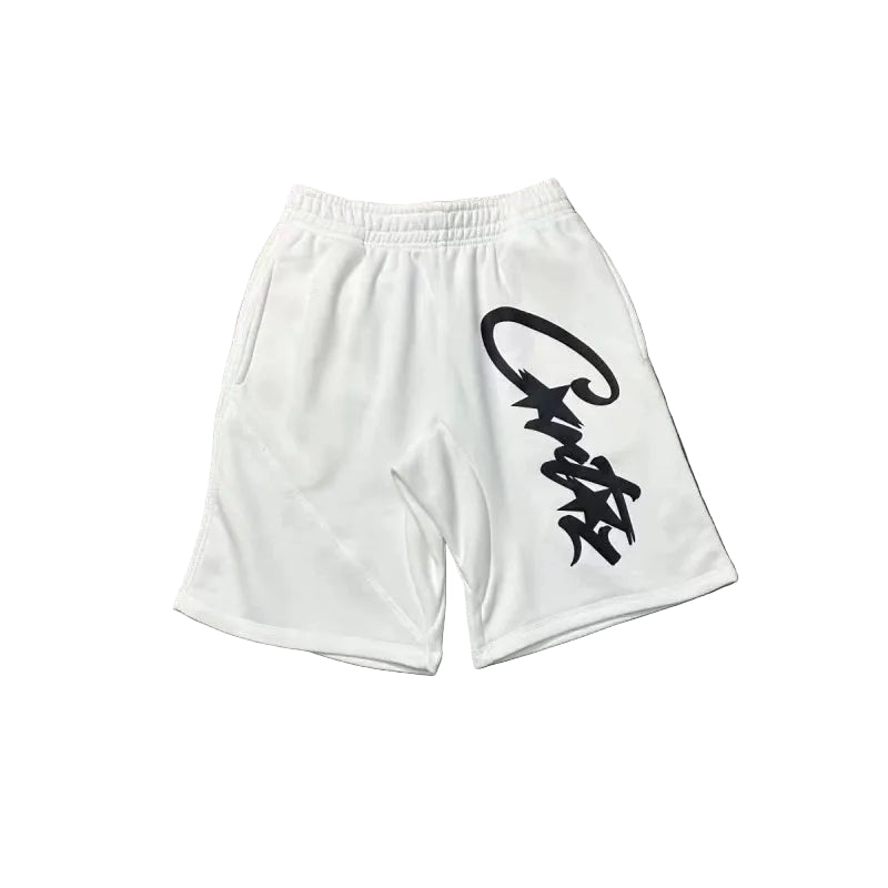 Corteiz Signature Script Logo Heavyweight Shorts white/black