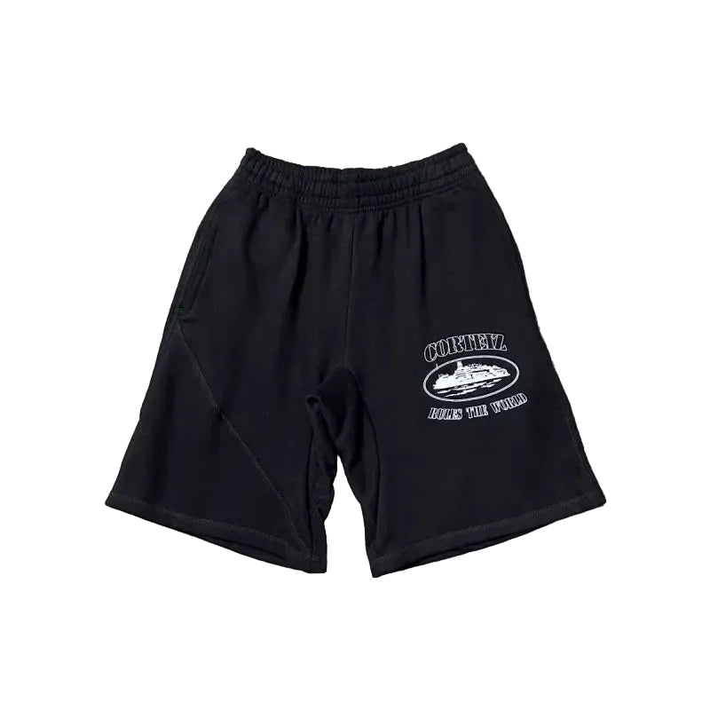 Corteiz Alcatraz Island Front Oval Logo Heavyweight Shorts black