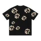Denim Tears Black Oversized Short Sleeve Tee With All Over Beige Flower Wreath Print