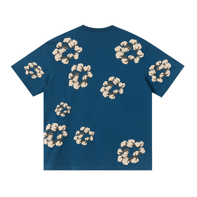 Denim Tears Deep Blue Oversized All Over Beige Flower Wreath TOP Main Image